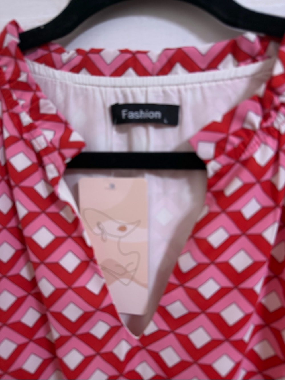 Pink Geometric Maxi Dress with Elastic Waist - Picture 5 of 5